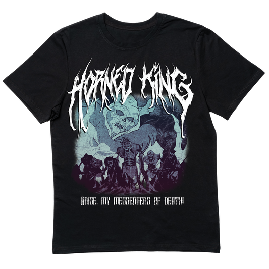 Death metal-inspired Horned King The Black Cauldron T-shirt featuring a brutal, heavy metal twist on Disney’s dark sorcerer.