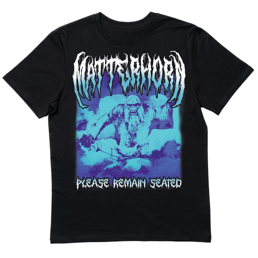 Death metal-inspired Matterhorn Bobsleds T-shirt featuring a brutal, heavy metal twist on the legendary icy thrill ride.