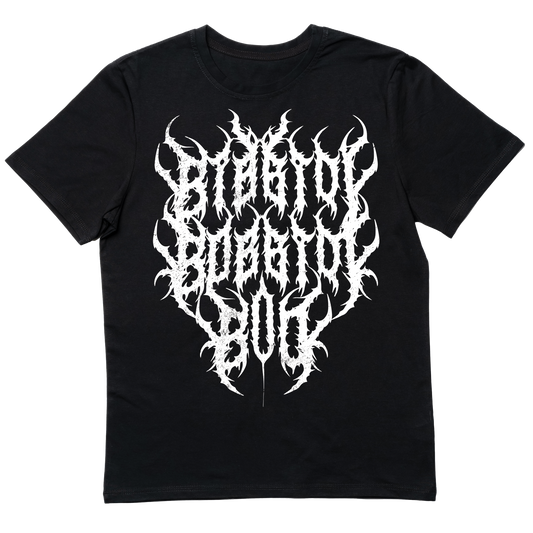 Death metal-inspired 'Bibbidi Bobbidi Boo' T-shirt featuring a dark, heavy metal twist on the classic Cinderella spell.