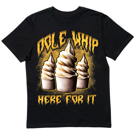 "Metal-inspired Dole Whip T-shirt featuring a brutal, heavy metal twist on the iconic tropical Disney treat.